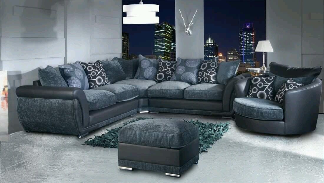 Farrell Ii Hi 5 Home Furniture, Black Leather Corner Sofa And Cuddle Chair